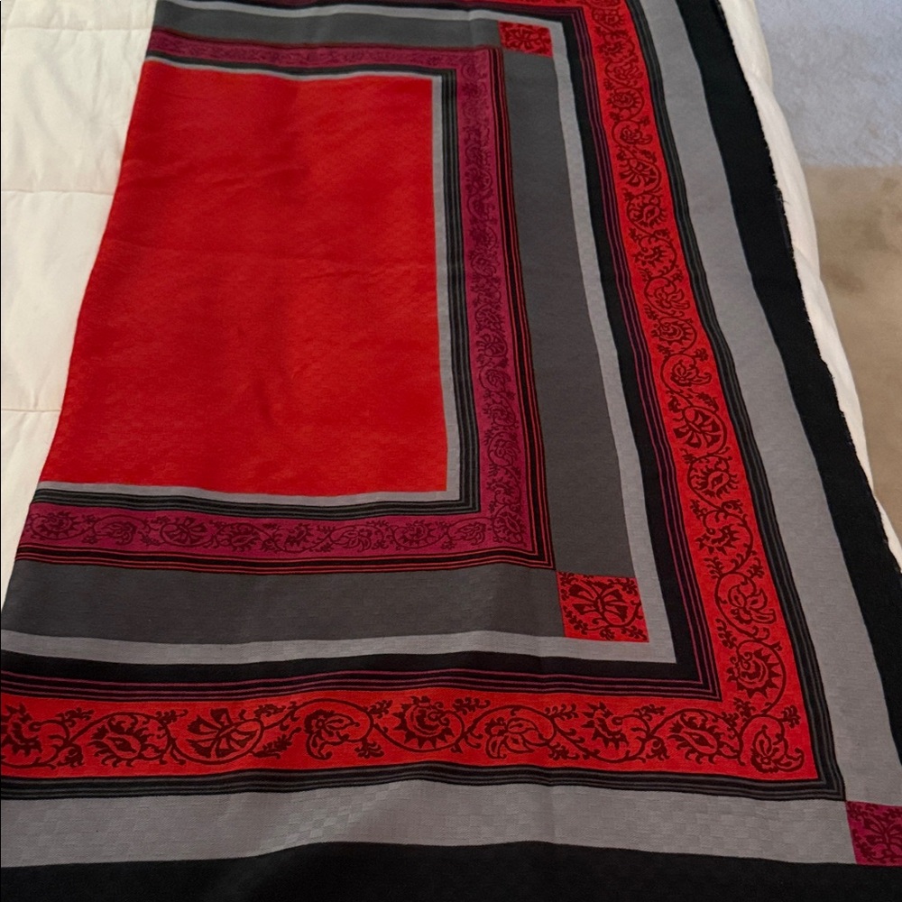 Red and Gray Patterned Scarf